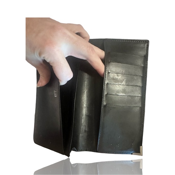 Dunhill black leather long wallet coat wallet silver-tone corner accents British - Picture 10 of 11